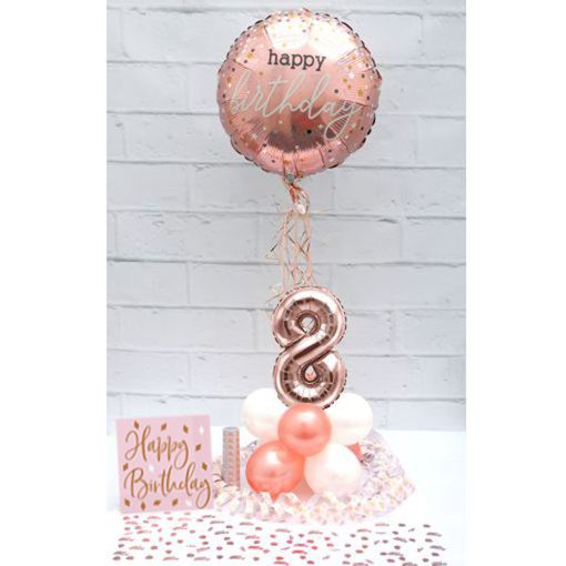 Partydeko-Set zum 8. Geburtstag in Rosegold, Happy Birthday