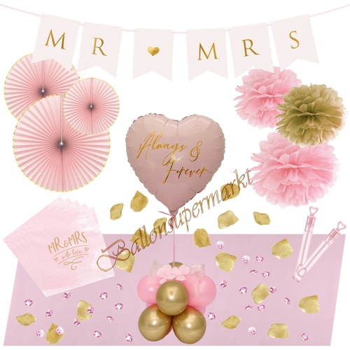 Ballons-und-Dekorations-Set-Always-and-Forever-zur-Hochzeit-rosa-gold-Deko-Tischdeko-Hochzeitsfest