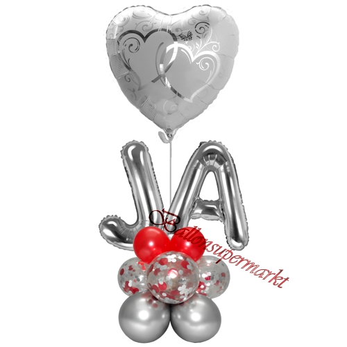 Ballons-und-Dekorations-Set-Verbundene-Herzen-zur-Hochzeit-rot-silber-Deko-Tischdeko-Hochzeitsfest-Deatailansicht