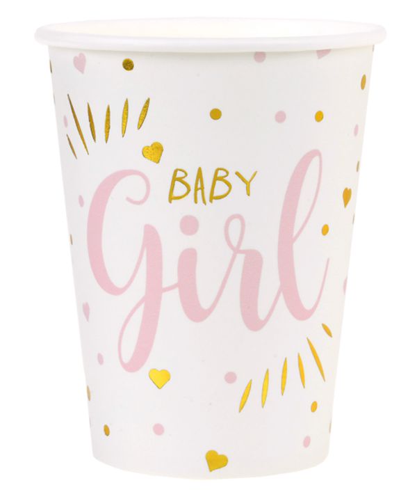 Partybecher-Baby-Shower-rosa-Partydekoration-Geburt-Babyparty-Maedchen