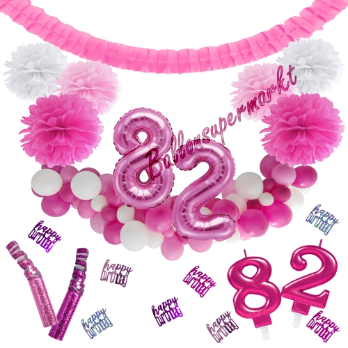 Dekorations-Set-zum-82.-Geburtstag-Wilde-Girlande-Pink-Rosa-Weiß