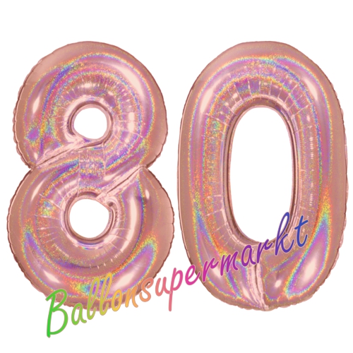 Folienballons-Zahlen-80-holografisch-Rosegold-Luftballons-Geschenk-80.-Geburtstag-Jubilaeum-Firmenveranstaltung