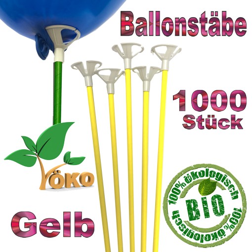 Öko-Ballonstäbe 1000 Stück, gelb