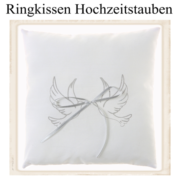 Ringkissen Hochzeit, Weiß mit Hochzeitstauben