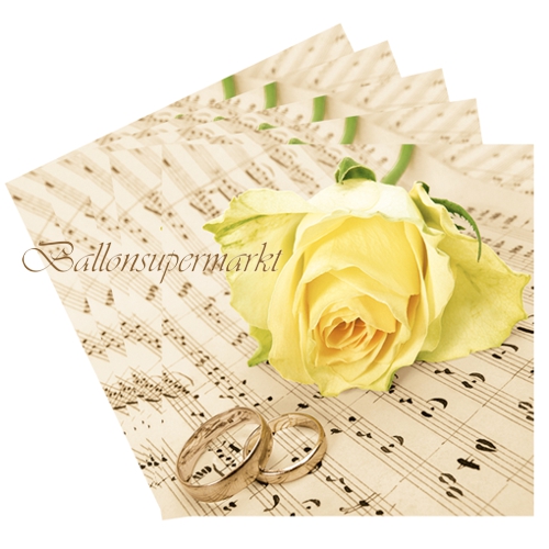 Servietten-Hochzeit-Sag-Ja-Trauringe-Notenblatt-Rose-Tischdekoration-zur-Hochzeit