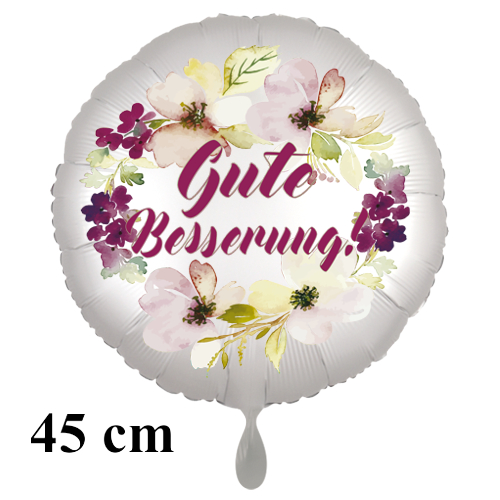 Gute Besserung. Rundluftballon satinweiss, Flowers, 45 cm, inklusive Helium