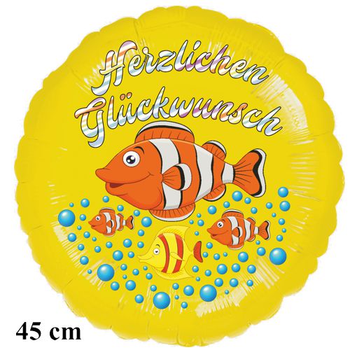 Herzlichen Glückwunsch Clownfisch Luftballon mit Helium zum Kindergeburtstag