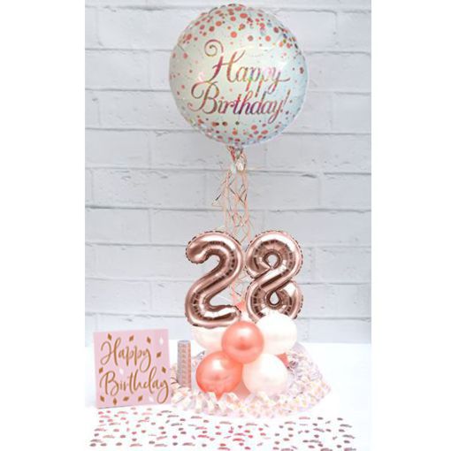 Partydeko-Set zum 28. Geburtstag in Rosegold, Happy Birthday