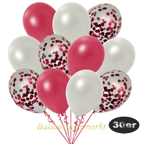 Partydeko Luftballon Set 30er, konfetti-luftballons-30-stueck-rot-konfetti-und-metallic-rot-metallic-weiss-30-cm