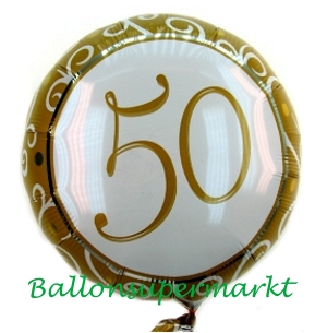 Luftballon zur Goldenen Hochzeit, Zahl 50, Folienballon 45 cm für Ballongas Helium