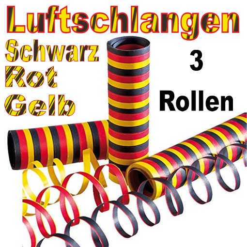 Luftschlangen Deutschland schwarz rot gelb, 3 Rollen