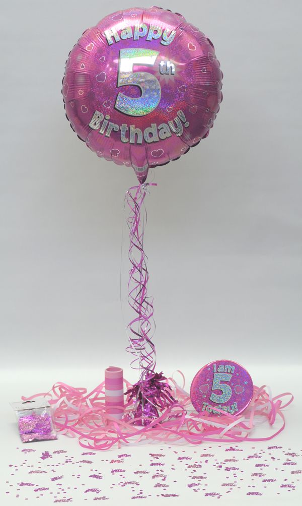 Folienballon-Geburtstag-Happy-5th-Birthday-Pink-Luftballon-Geschenk-Dekoration-zum-5-Geburtstag