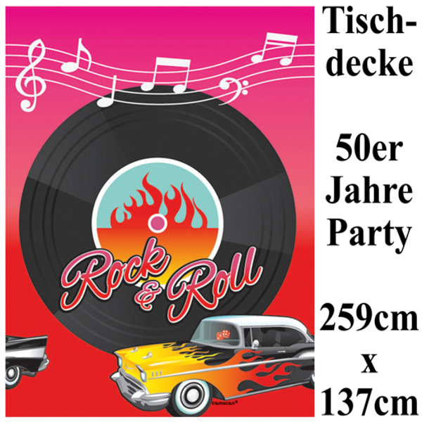 50er Jahre Tischdecke, Partydekoration Mottoparty Fifties, 1 Decke für Tisch und Tafel