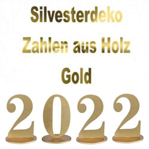 Silvesterdeko Zahlen aus Holz, 2022, Tischdekoration in Gold