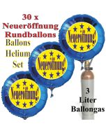 30 "Neueröffnung" Sternchen Rundballons aus Folie in Blau mit 3 Liter Ballongas