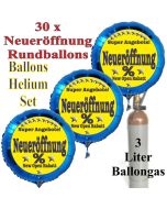 30 "Neueröffnung" Super Angebote Rundballons aus Folie in Blau mit 3 Liter Ballongas