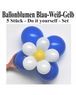 Blumen aus Luftballons, Ballonblumen-Set, Blau-Weiß-Gelb, 5 Stück