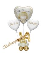 Individuelle Ballondeko, Just Married mit den Namen der Brautleute und Hochzeitsdatum, Dekobeispiel