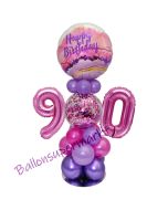 LED Ballondeko zum 90. Geburtstag in Pink und Lila