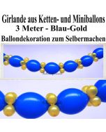 Ballongirlande zum Selbermachen - Kettenballons und Miniballons Blau-Gold, 3 Meter