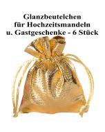 Glanzbeutel für Hochzeitsmandeln und Gastgeschenke, Gold, 6 Stück