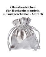 Glanzbeutel für Hochzeitsmandeln und Gastgeschenke, Silber, 6 Stück