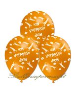 Motiv-Luftballons Ich vermisse Dich, orange, 3 Stueck