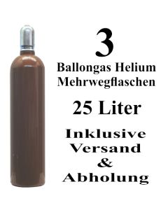 3 Ballongas Helium 25 Liter Flaschen