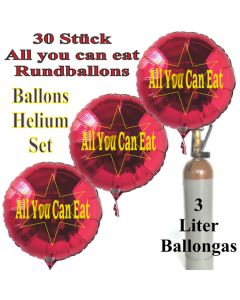 30 "All you can eat" Rundballons aus Folie in Rot mit 3 Liter Ballongas