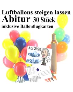 30 Luftballons mit Ballonweitflugkarten zum Abitur steigen lassen, Ballons Helium Set zur Abiturfeier