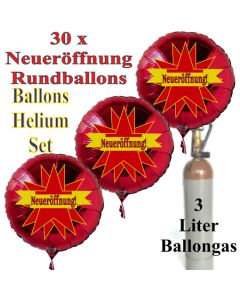 30 "Neueröffnung" Stars Rundballons aus Folie in Rot mit 3 Liter Ballongas