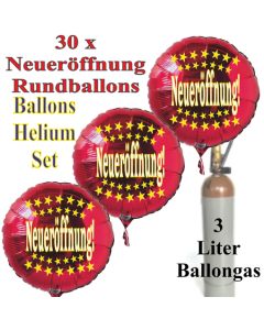 30 "Neueröffnung" Sternchen Rundballons aus Folie in Rot mit 3 Liter Ballongas