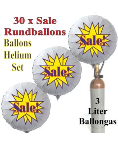 30 "Sale!" Star Rundballons aus Folie in Weiß mit 3 Liter Ballongas