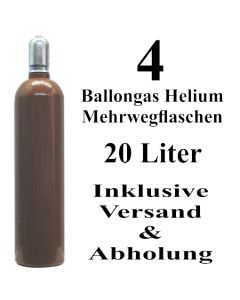 4 Ballongas Helium 20 Liter Mehrwegflaschen