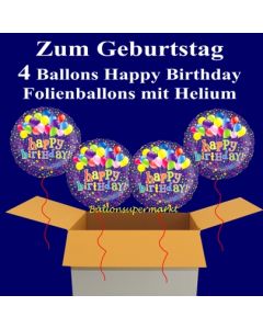 4 Ballons aus Folie mit Helium zum Geburtstag, Happy Birthday, Ballontrauben