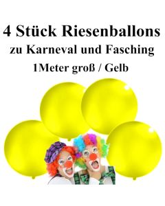 4 Riesenballons zu Karneval und Fasching, 1 Meter groß, Gelb