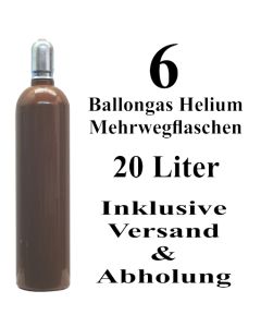 6 Ballongas Helium 20 Liter Mehrwegflaschen