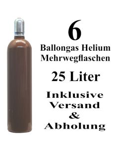 6 Ballongas Helium 25 Liter Flaschen