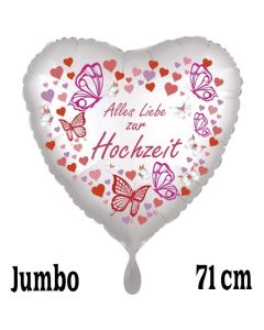 Jumbo Luftballon aus Folie, Alles Liebe zur Hochzeit, Schmetterlinge, ohne Helium