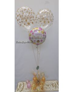 Geburtstags Ballon-Bouquet Gold und Pink Dots 