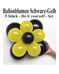 Ballonblumen-Schwarz-Gelb-5-Stueck-Do-it-yourself-Set