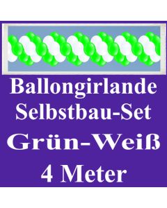 Girlande aus Luftballons, Ballongirlande Selbstbau-Set, Grün-Weiß, 4 Meter