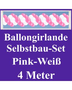 Girlande aus Luftballons, Ballongirlande Selbstbau-Set, Pink-Weiß, 4 Meter