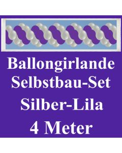 Girlande aus Luftballons, Ballongirlande Selbstbau-Set, Silber-Lila, 4 Meter