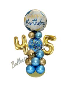 LED Ballondeko zum 45. Geburtstag in Blau und Gold