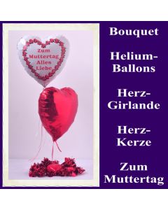 Dekoration zum Muttertag, Bouquet aus Heliumballons und Dekoration, zum Muttertag alles Liebe, 02