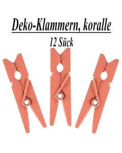 Holz-Deko-Klammern, koralle, 12 Stück