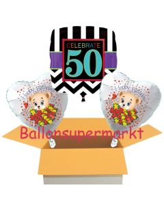 3 Luftballons aus Folie zum 50. Geburtstag, Celebrate 50 und Baerchen