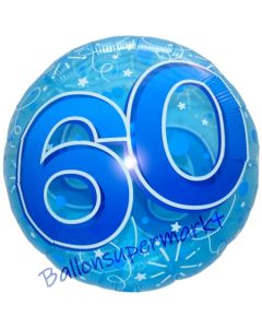 Lucid Blue Birthday 60, transparenter Folienballon zum 60. Geburtstag inklusive Helium