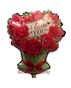 Luftballon aus Folie I Love You Rosenbouquet ohne Helium-Ballongas